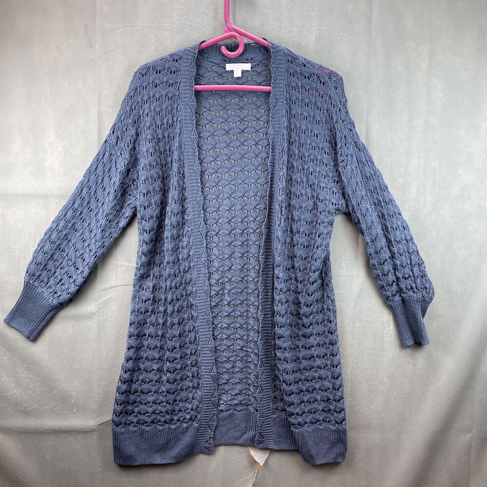 LC Lauren Conrad Open Knit Open Front Long Cardigan Sweater Blue Size L